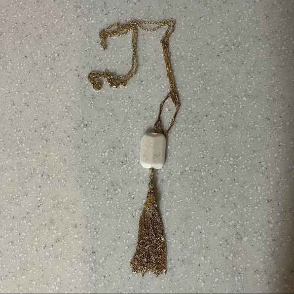 Lilly Pulitzer Long Rhinestone Tassel Gypset Gold White Stone Pendant Necklace